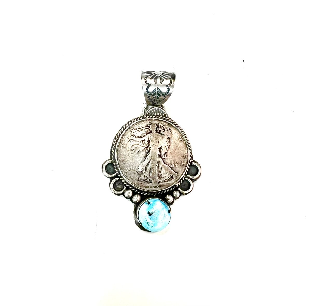 BJA Sterling Coin and Turq Disc Pendant