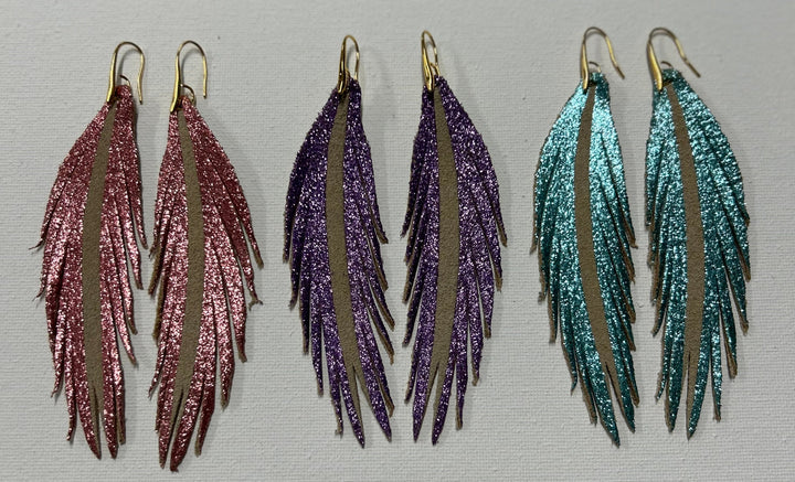 Short Glitter Leather Earrings