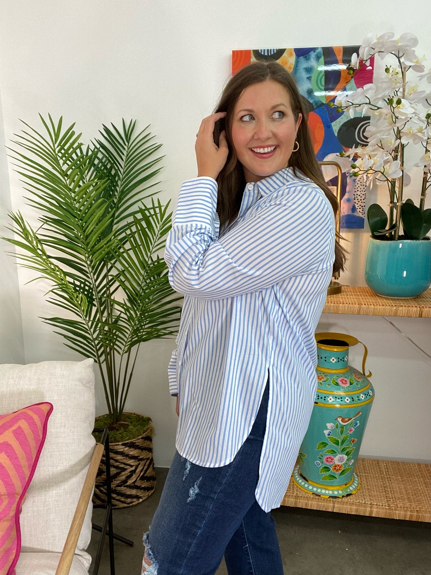 The Sky Pinstripe Marley Top-AS