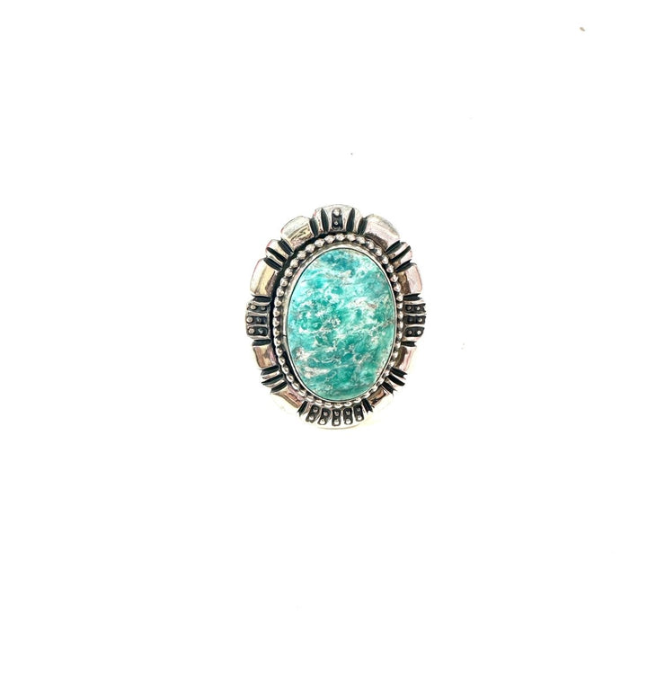 Star Stamped Sterling and Turquoise Oval Ring