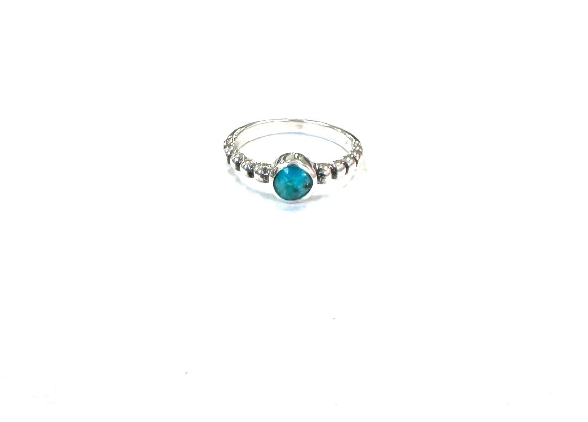 Sterling Ring-Turq Disc with Ball Borders