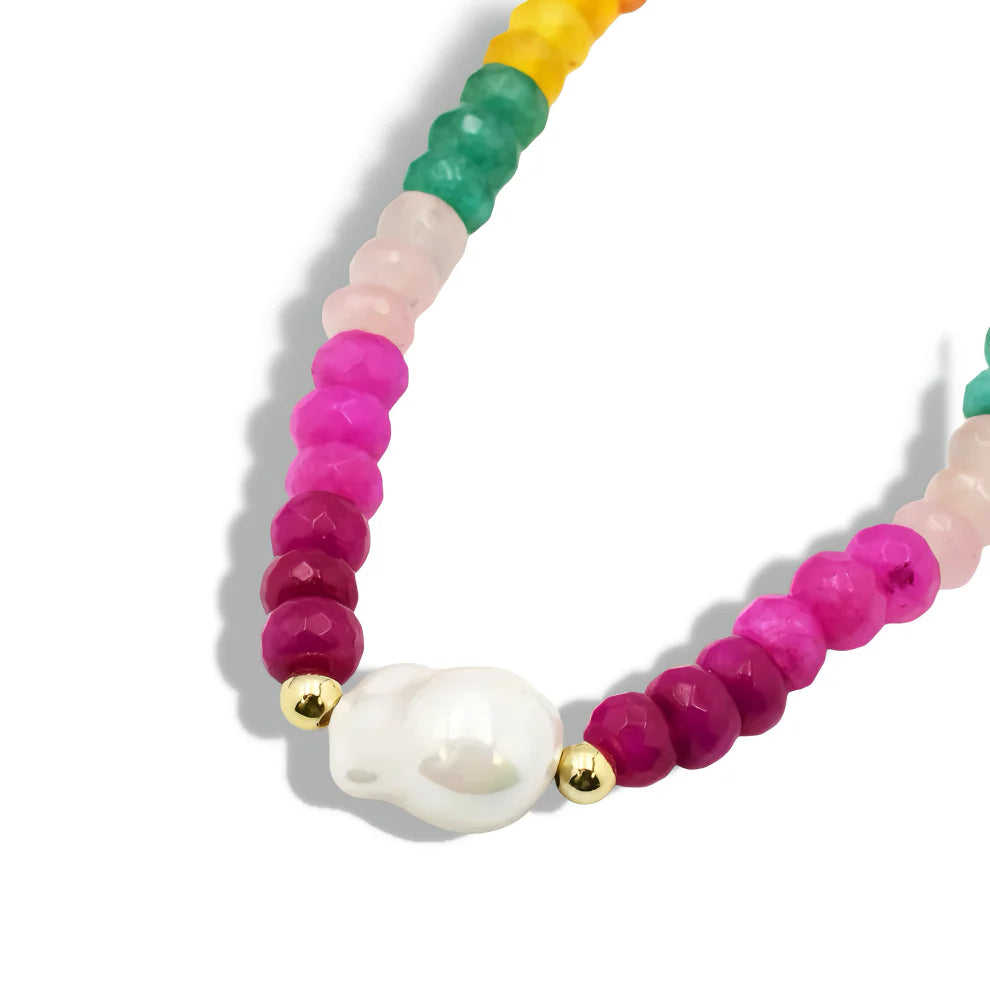 The Colorful Gemstone with Pearl Necklace