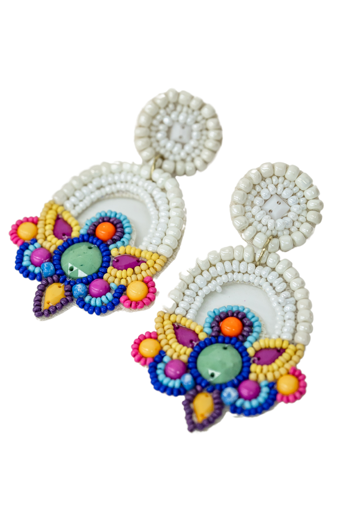 The Beaded White Multi Earrings