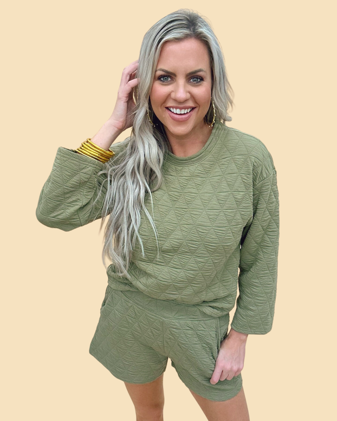 The Quilted LS Set in Olive-AS