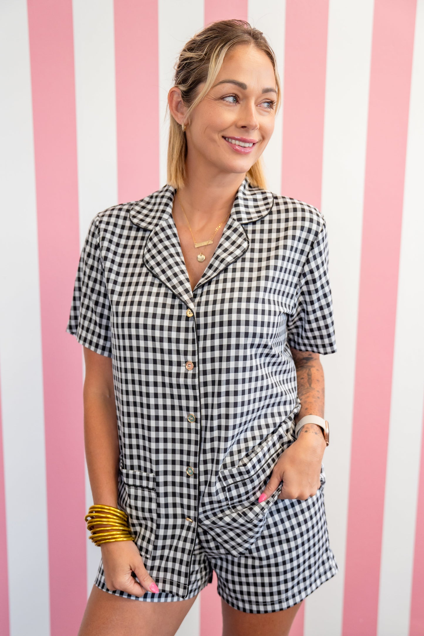 The Buckley Gingham Shorts Set in Black
