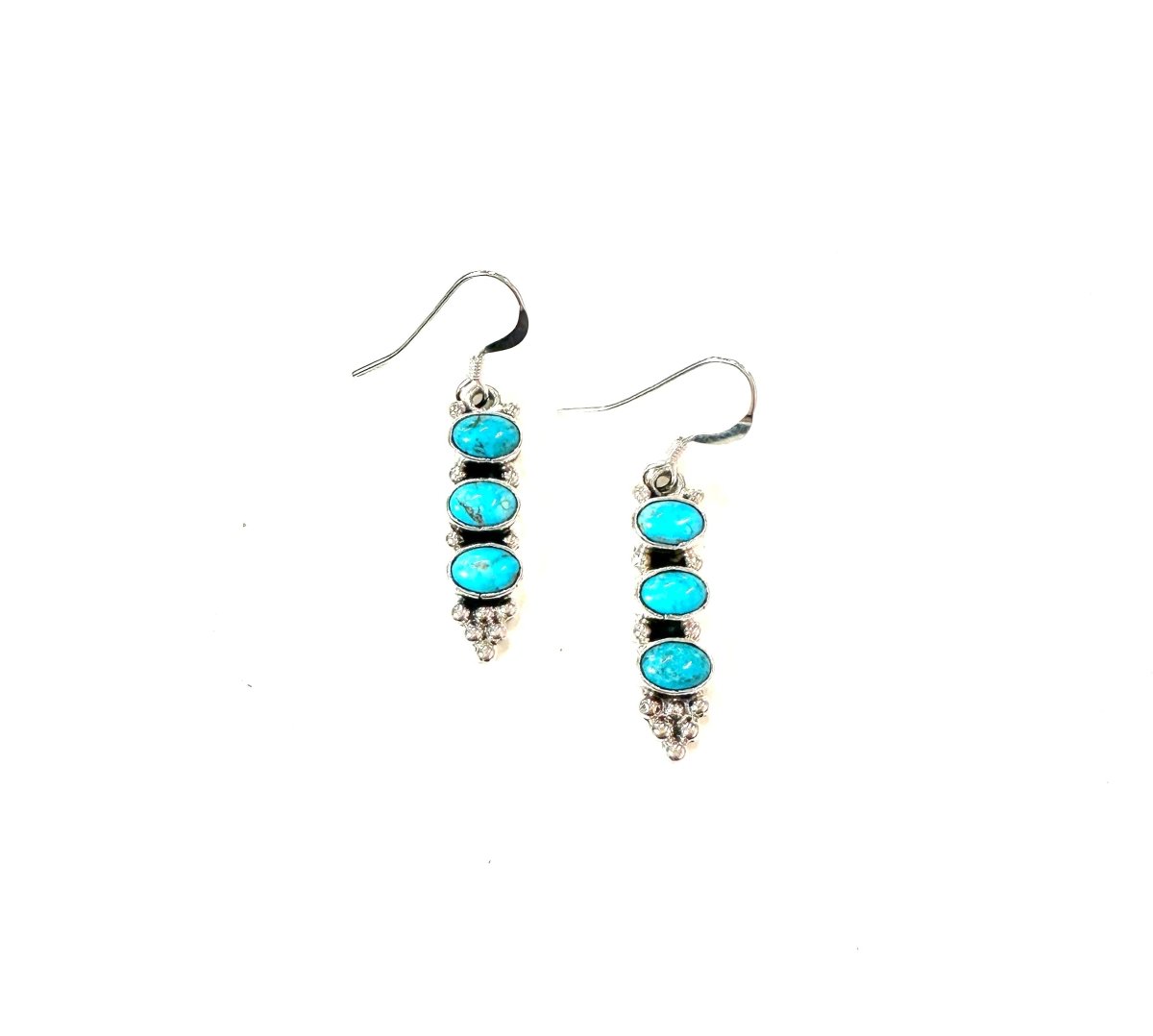 Gary Shorty Sterling and Turquoise Triple Dangle Earrings