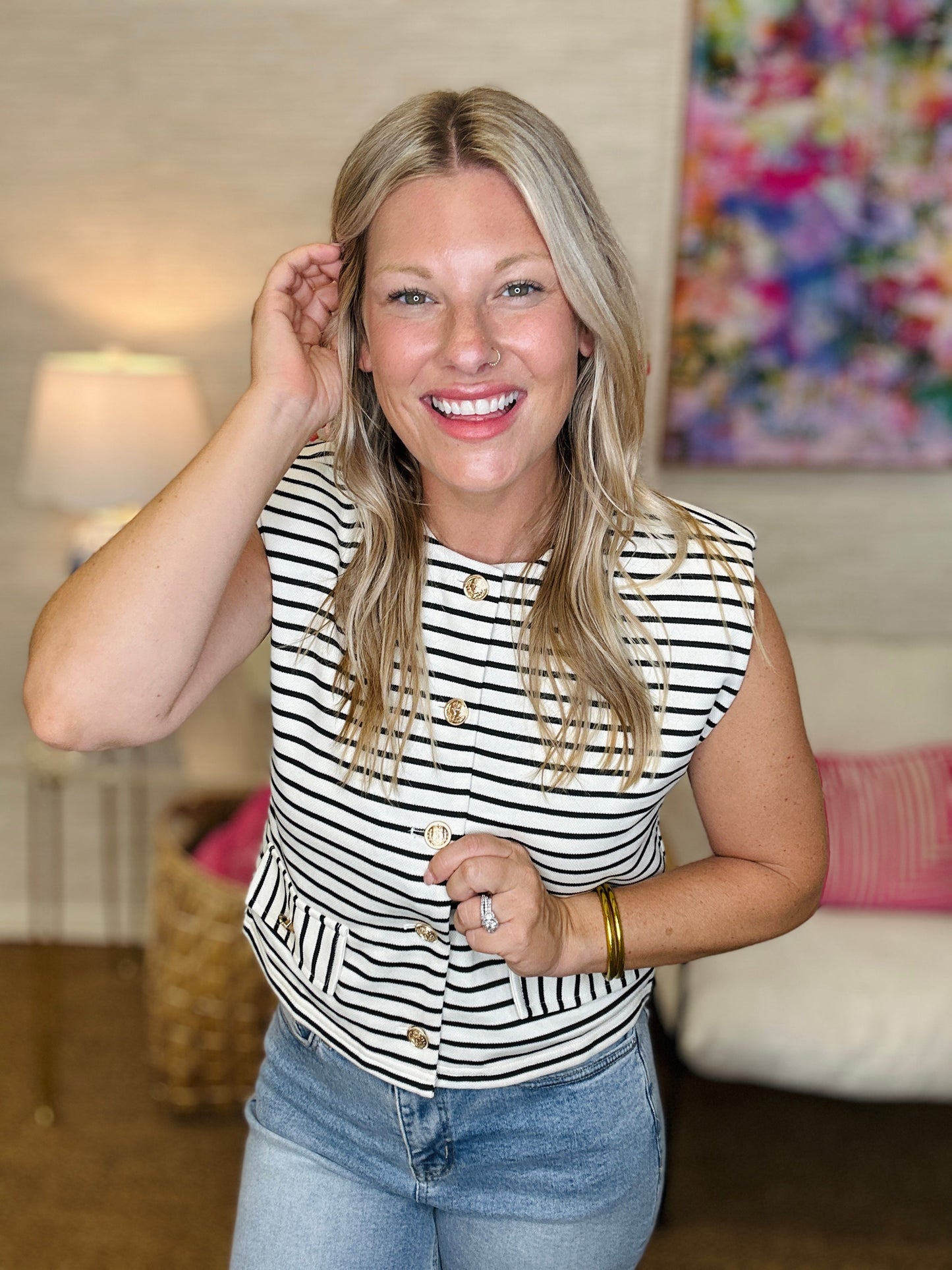 The Sailor Top in Ecru Black