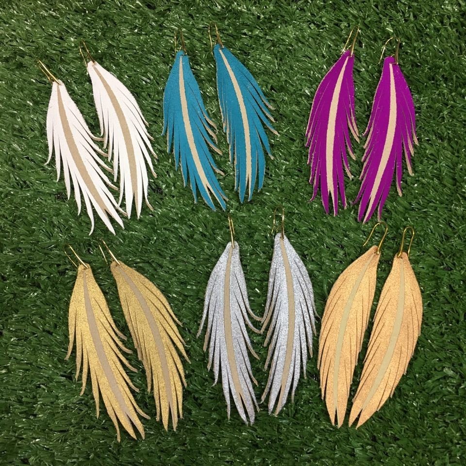 Short Painted Leather Earrings
