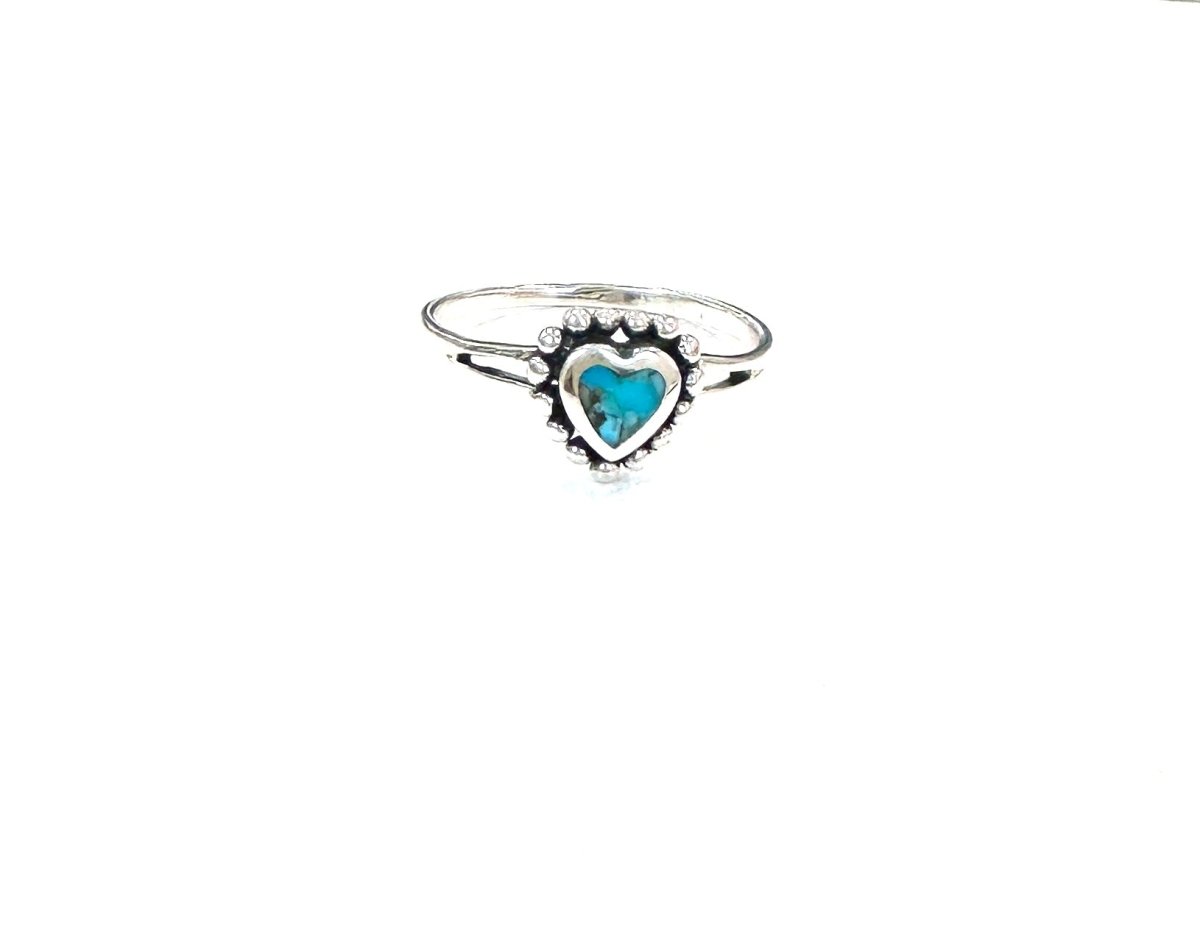Sterling Ring-Ball Border Turq Heart