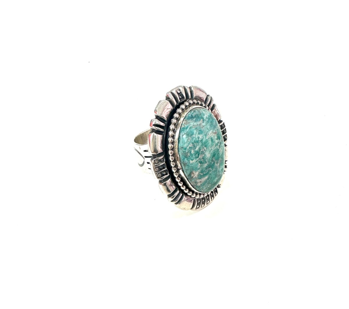 Star Stamped Sterling and Turquoise Oval Ring