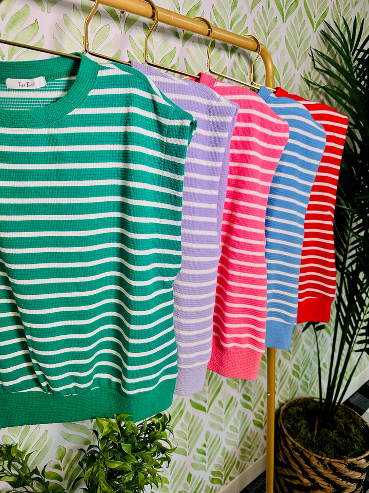 The Honey Knit Stripe Capped Top- 5 Colors