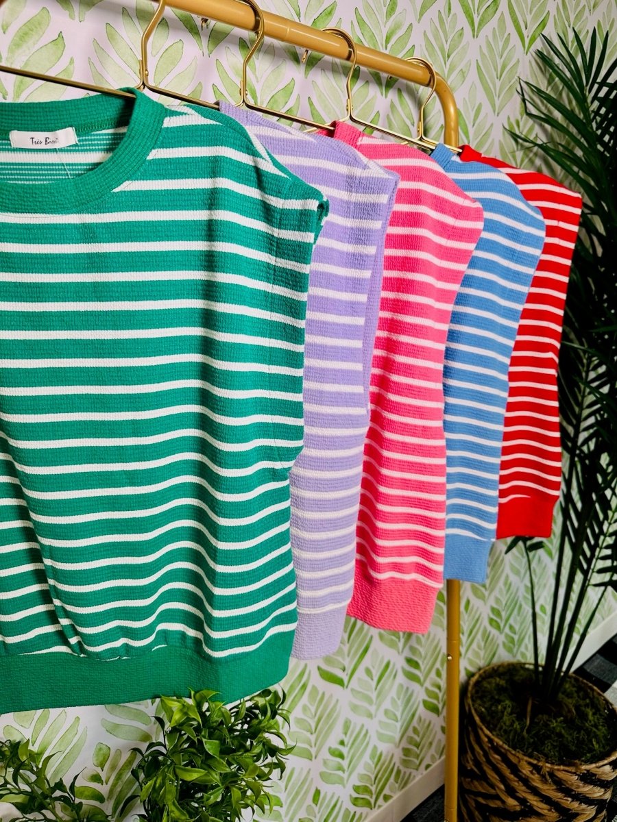 The Honey Knit Stripe Capped Top- 5 Colors