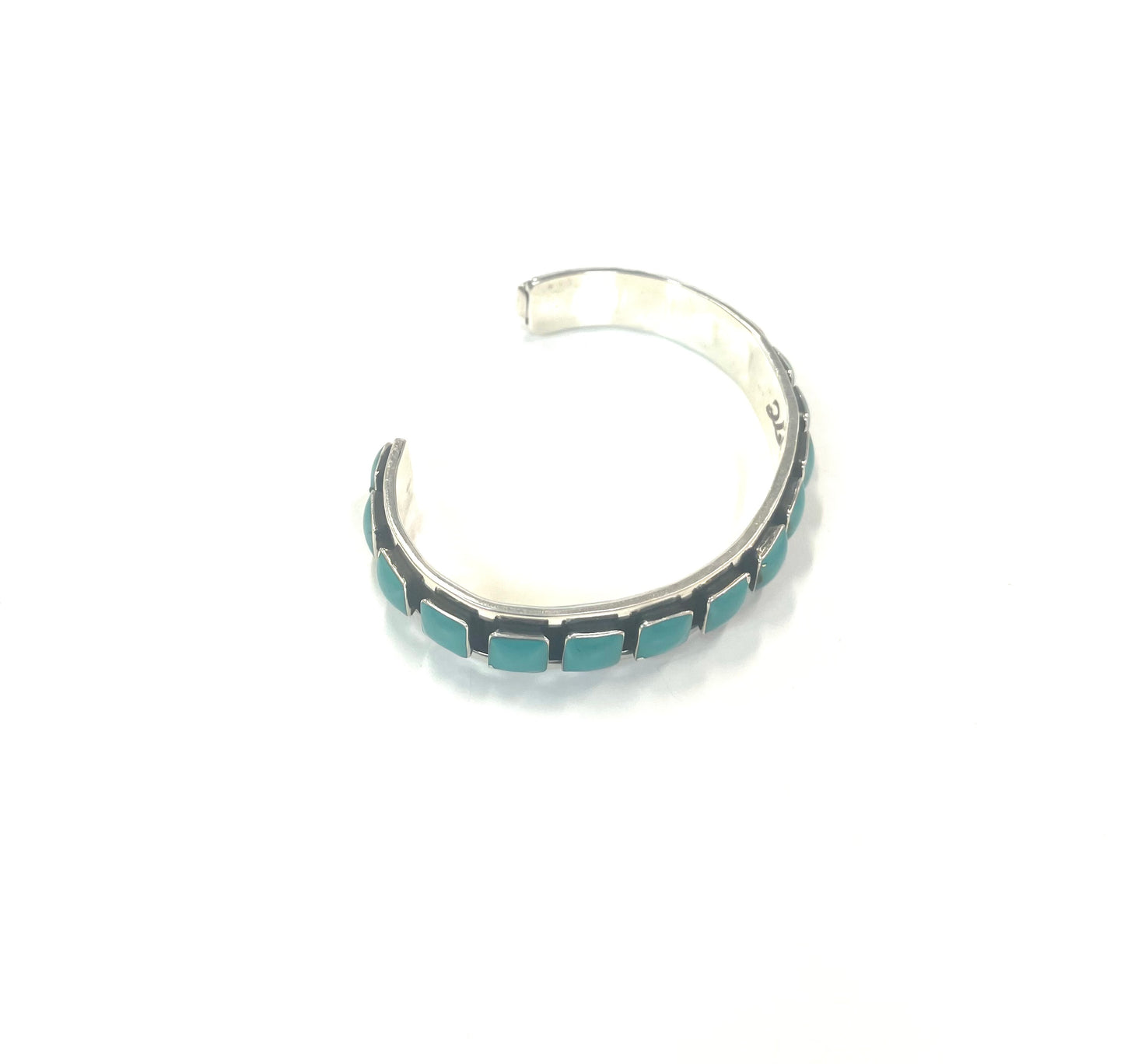 Mexico Sterling and Turquoise 18 Station Shiny Cuff