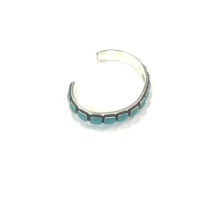 Mexico Sterling and Turquoise 18 Station Shiny Cuff