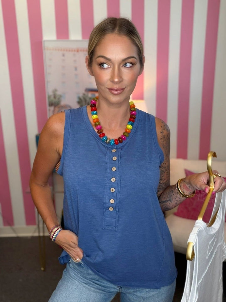 The Henley Button Tank-2 Colors