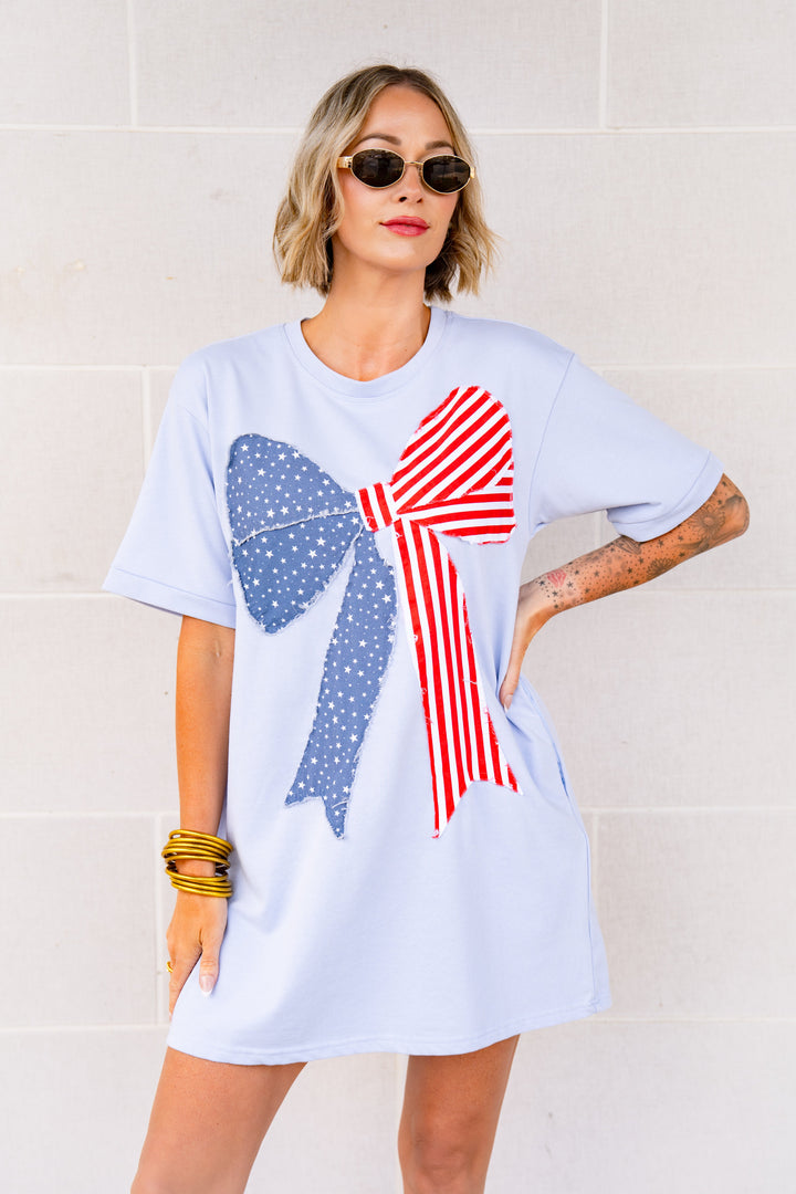 The USA Bow T-Shirt Dress in Sky