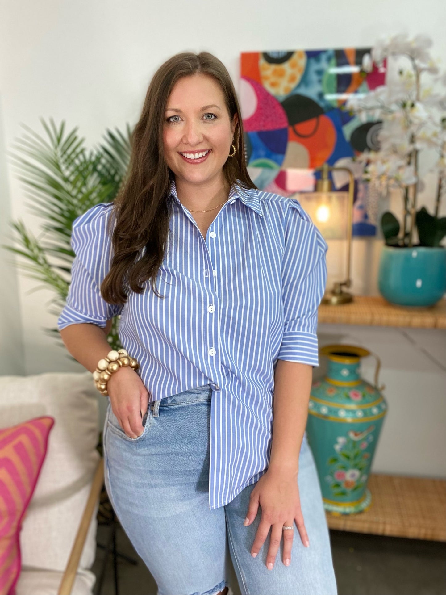 The Denim Stripe Carson Top-AS