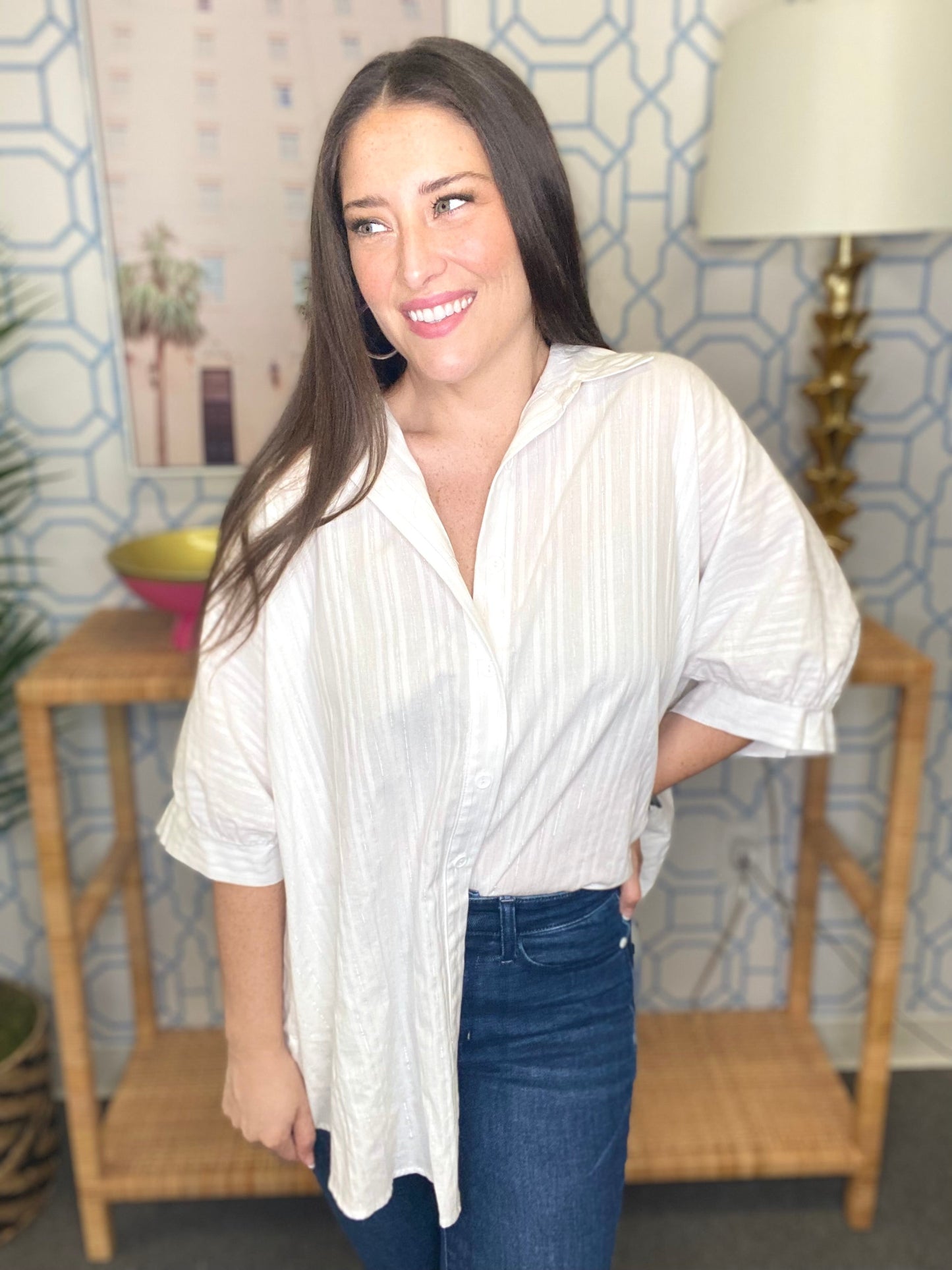 The White Lurex Stripe Arizona Top-AS