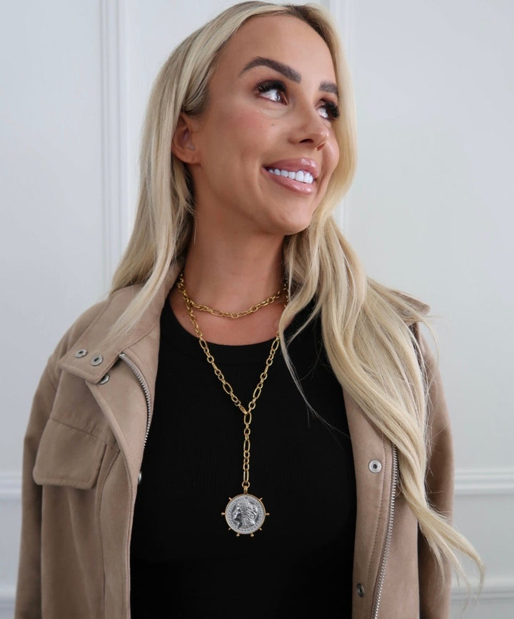 TWO TONED WRAP AROUND COIN NECKLACE