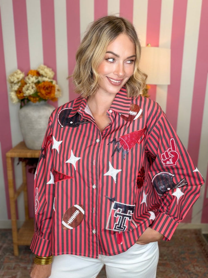 QOS Texas Tech Striped Sparkle Gameday Icon Top