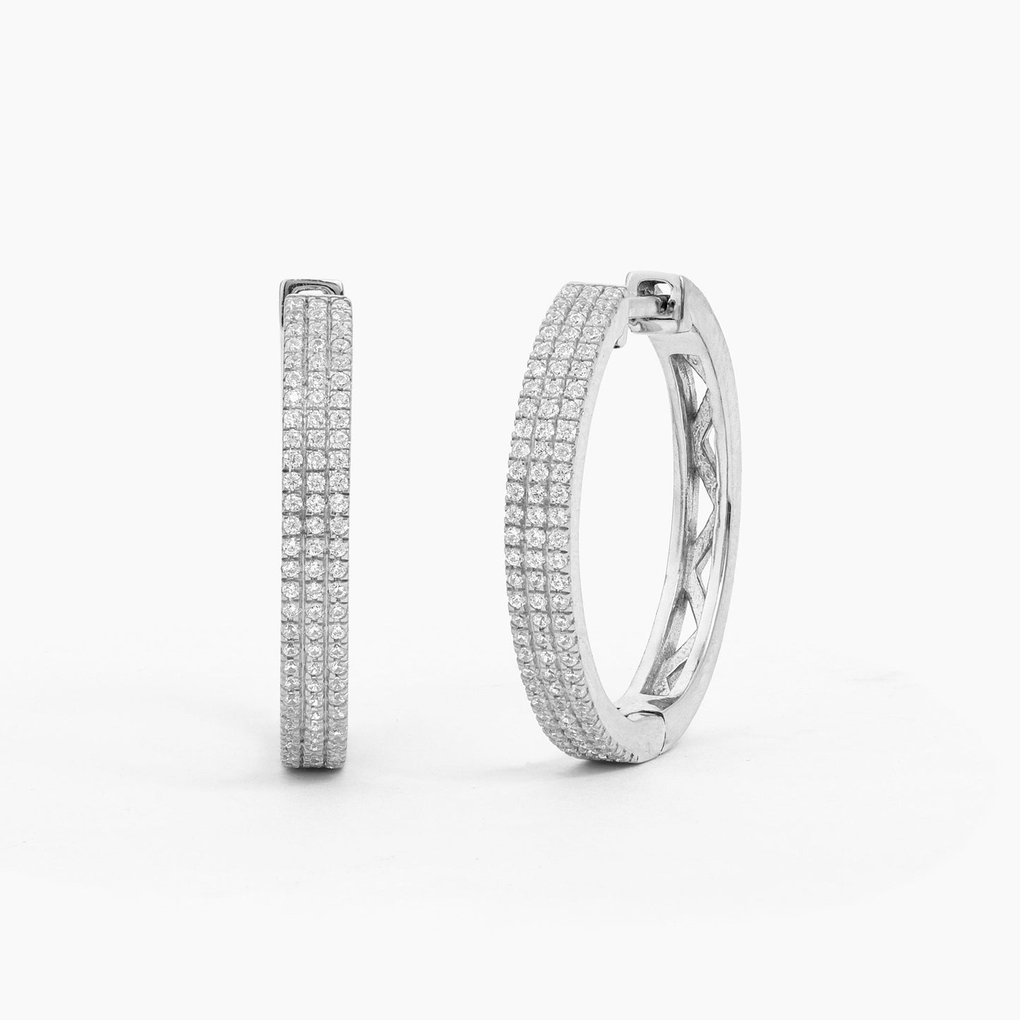ES Triple Diamond Row Hoop Earrings