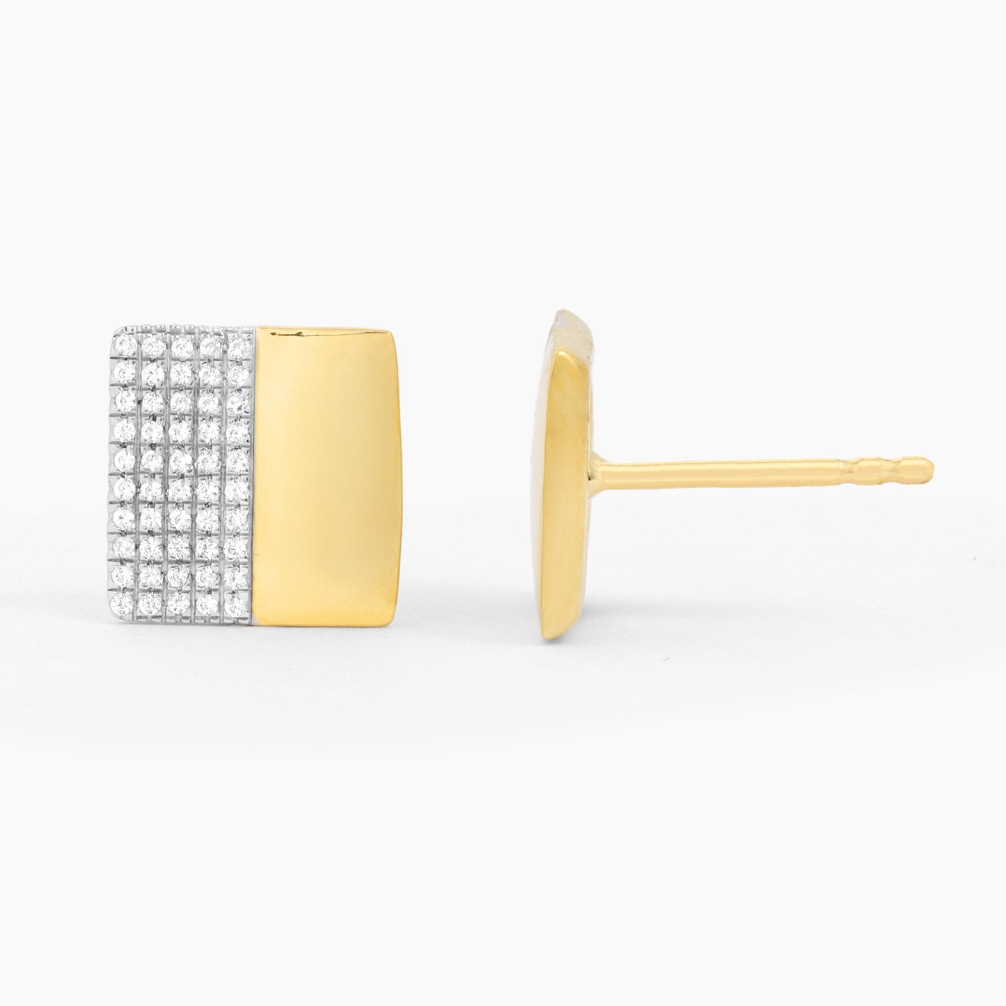 ES Two-Tone Square Stud Earrings in Diamonds and Gold
