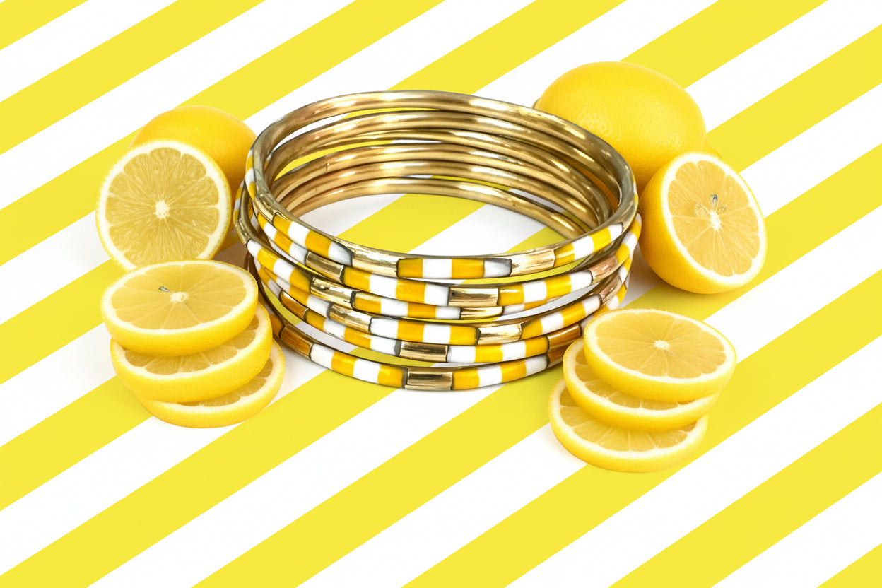 Budha Veda Bangles in Yellow/White