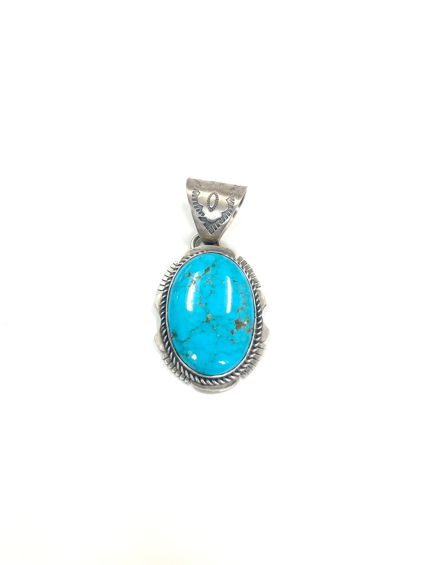 J.Nelson Sterling and Turquoise Oval Pendant