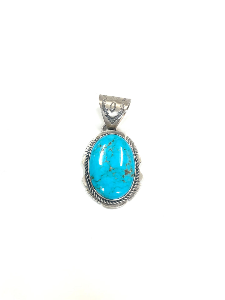 J.Nelson Sterling and Turquoise Oval Pendant