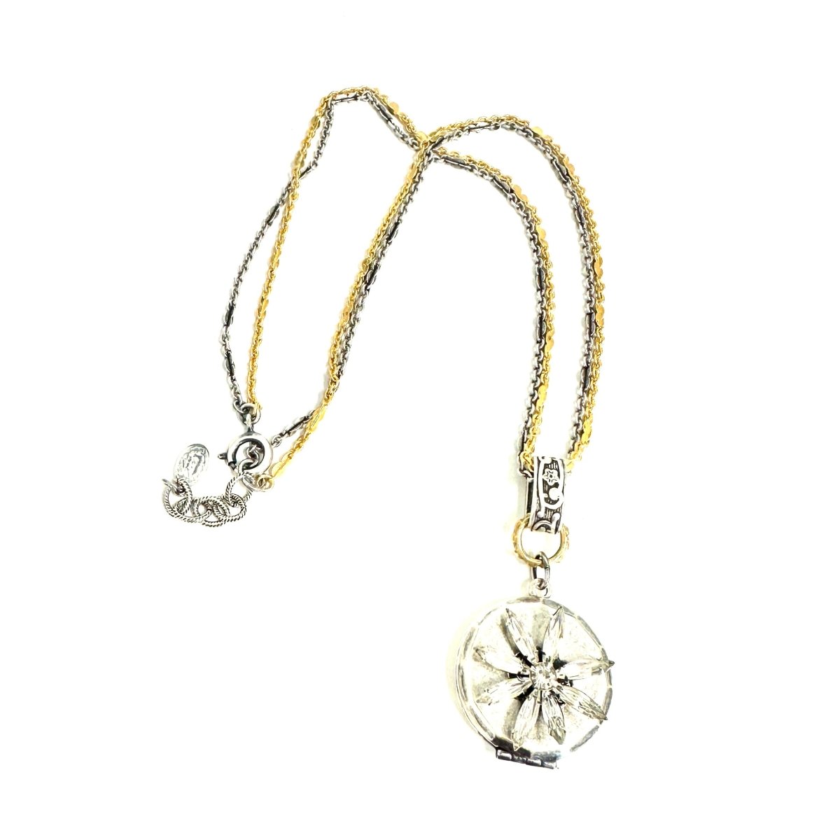 The Round Locket Spiky Crystal Flower Duo Chain