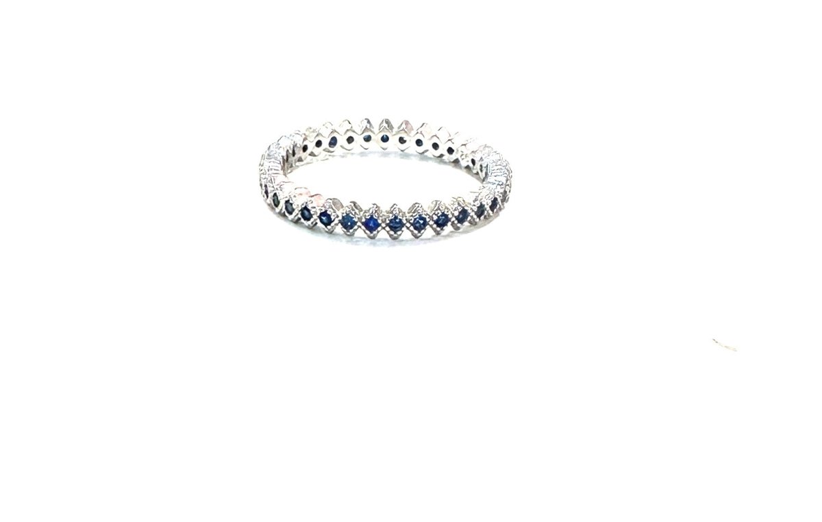 Sterling Ring-Full Mini Blue Stone Band