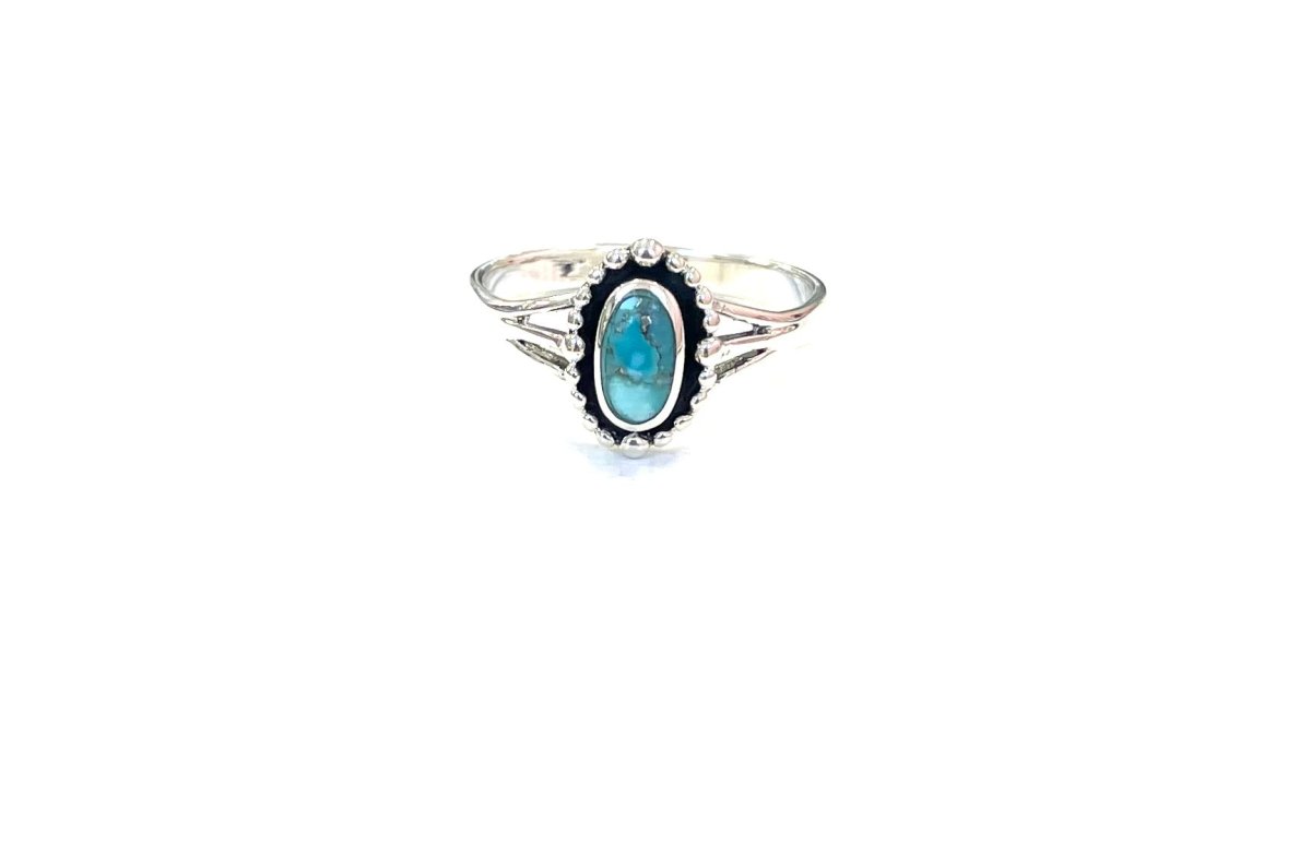 Sterling Ring-Triple Prong Turq Ball Oval
