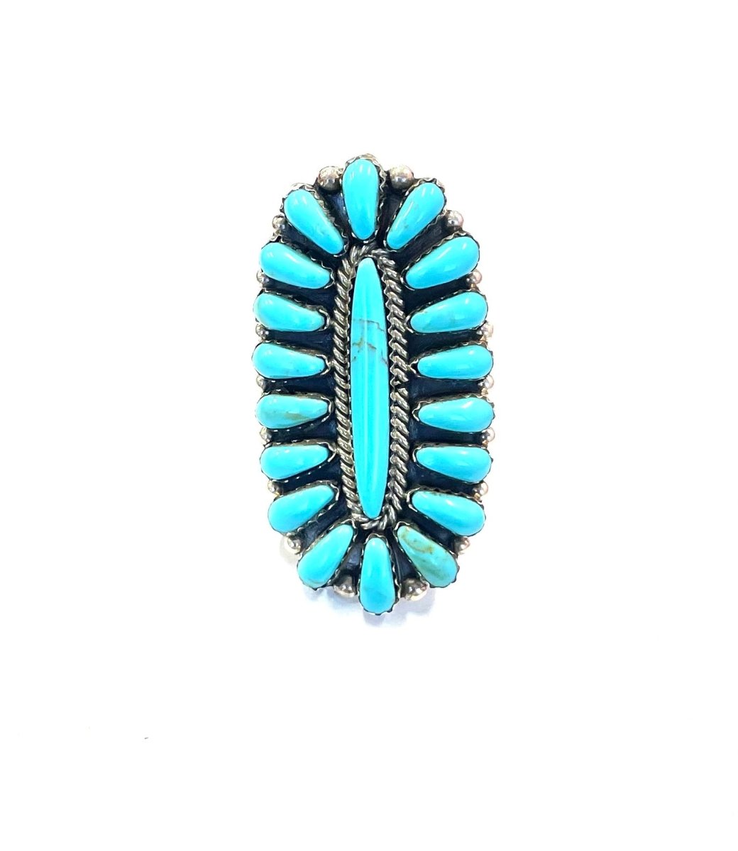 DB Stamped Sterling and Turquoise Oval Ring sz8