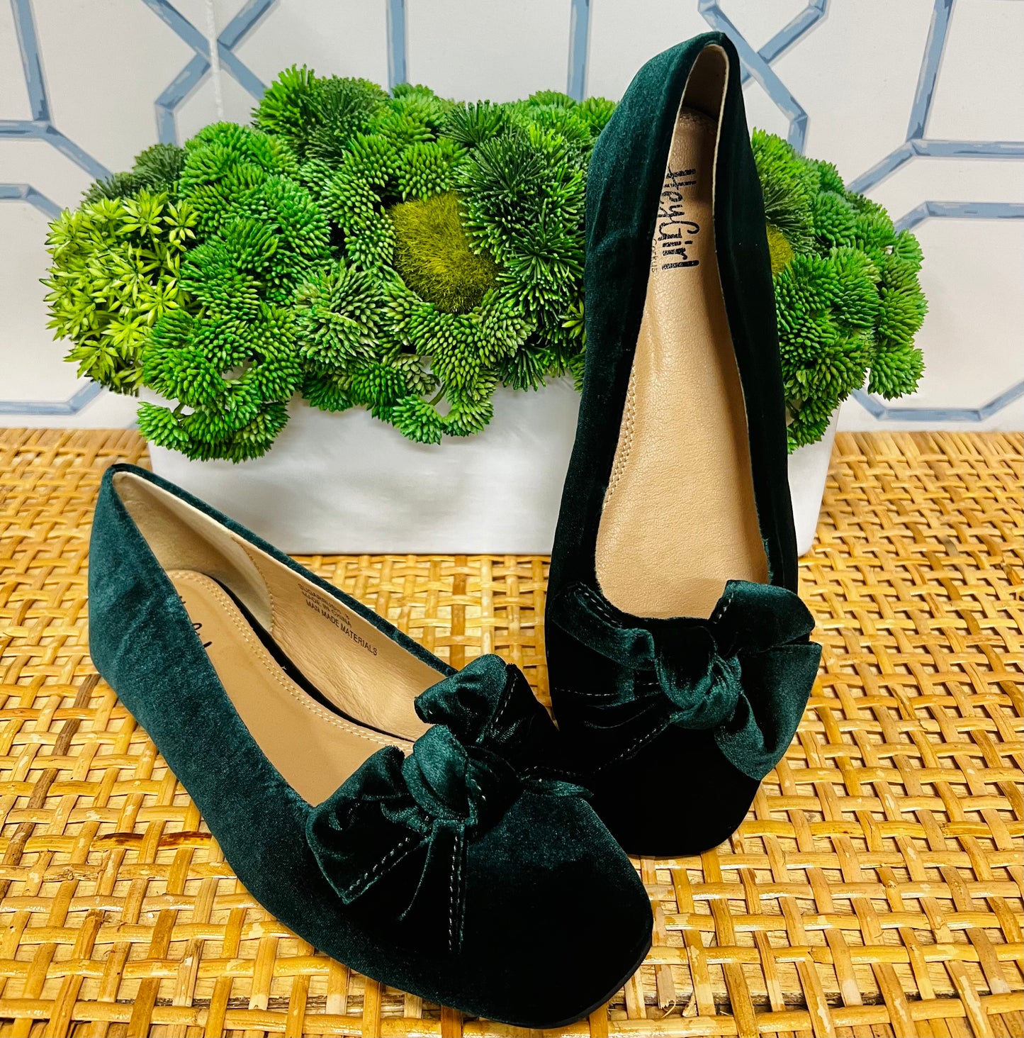 Sugar Rush Velvet Flats in Evergreen