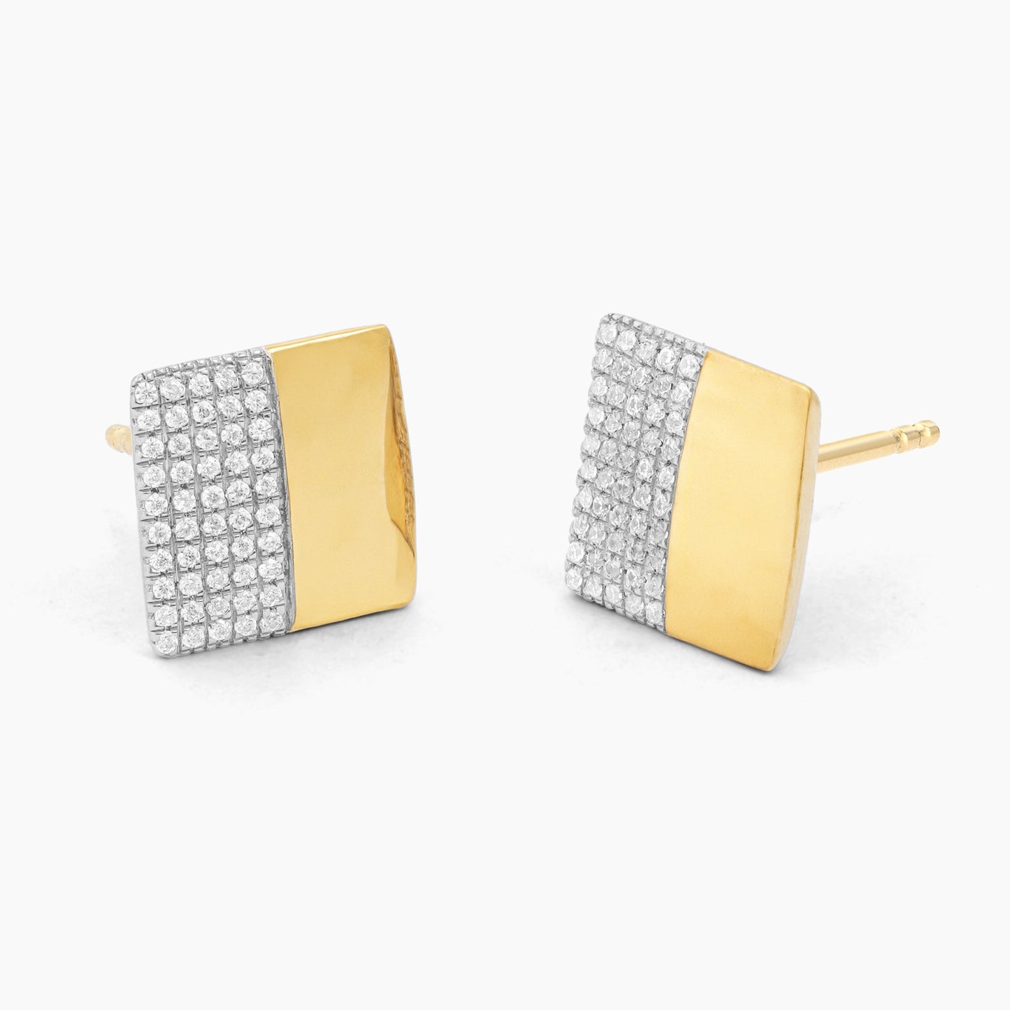 ES Two-Tone Square Stud Earrings in Diamonds and Gold