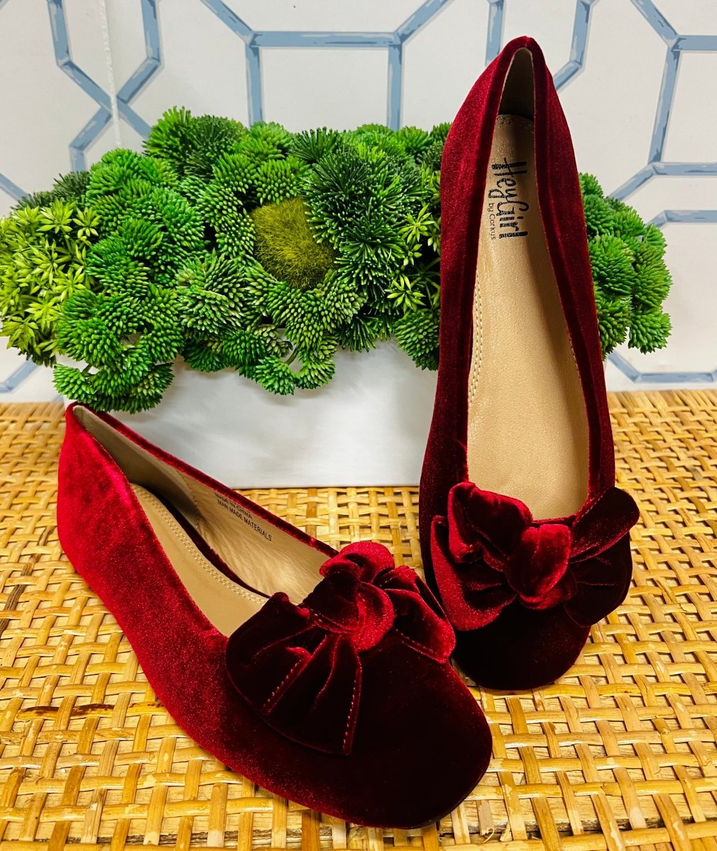 Sugar Rush Velvet Flats in Burgundy