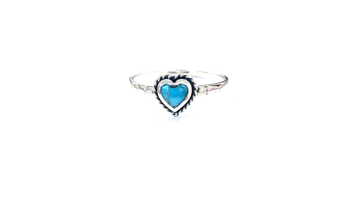 Sterling Ring-Turq Dainty Heart