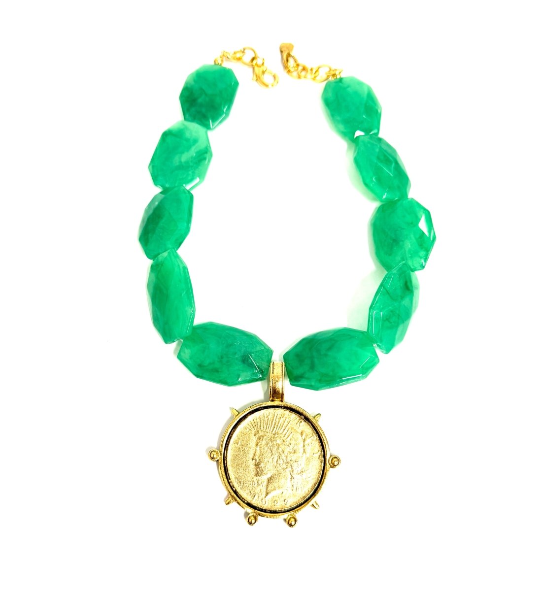 The Yochi Flat Shiny Green Coin Necklace