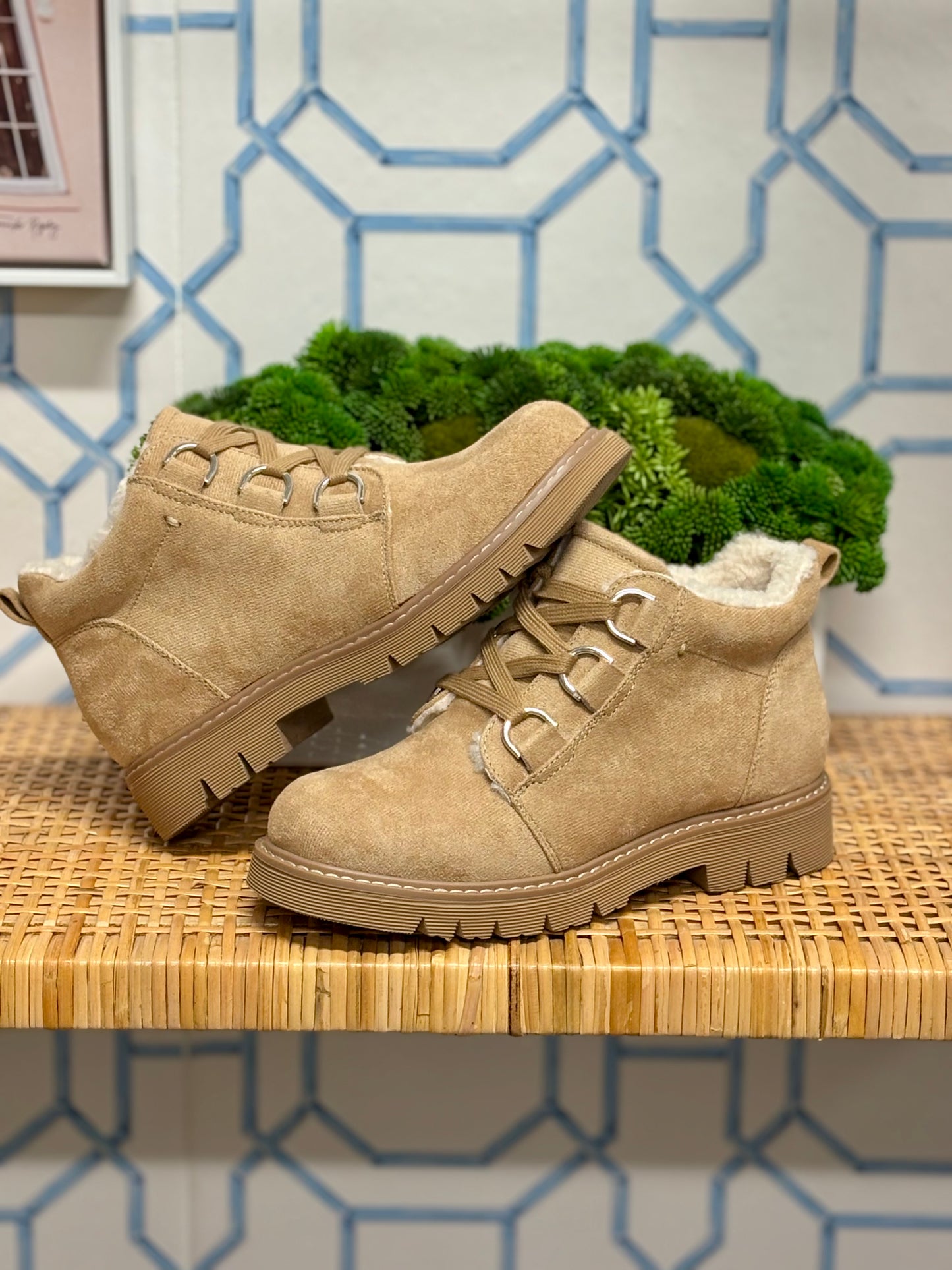 Campfire Boots in Sand Faux Suede