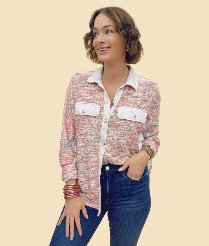 Little Bit of Color Button Up Top