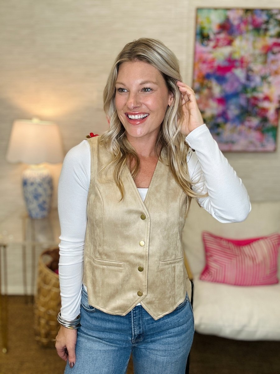 The Suede Vest in Stone