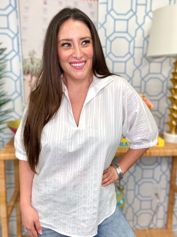 The White Lurex Stripe Sloan Top-AS