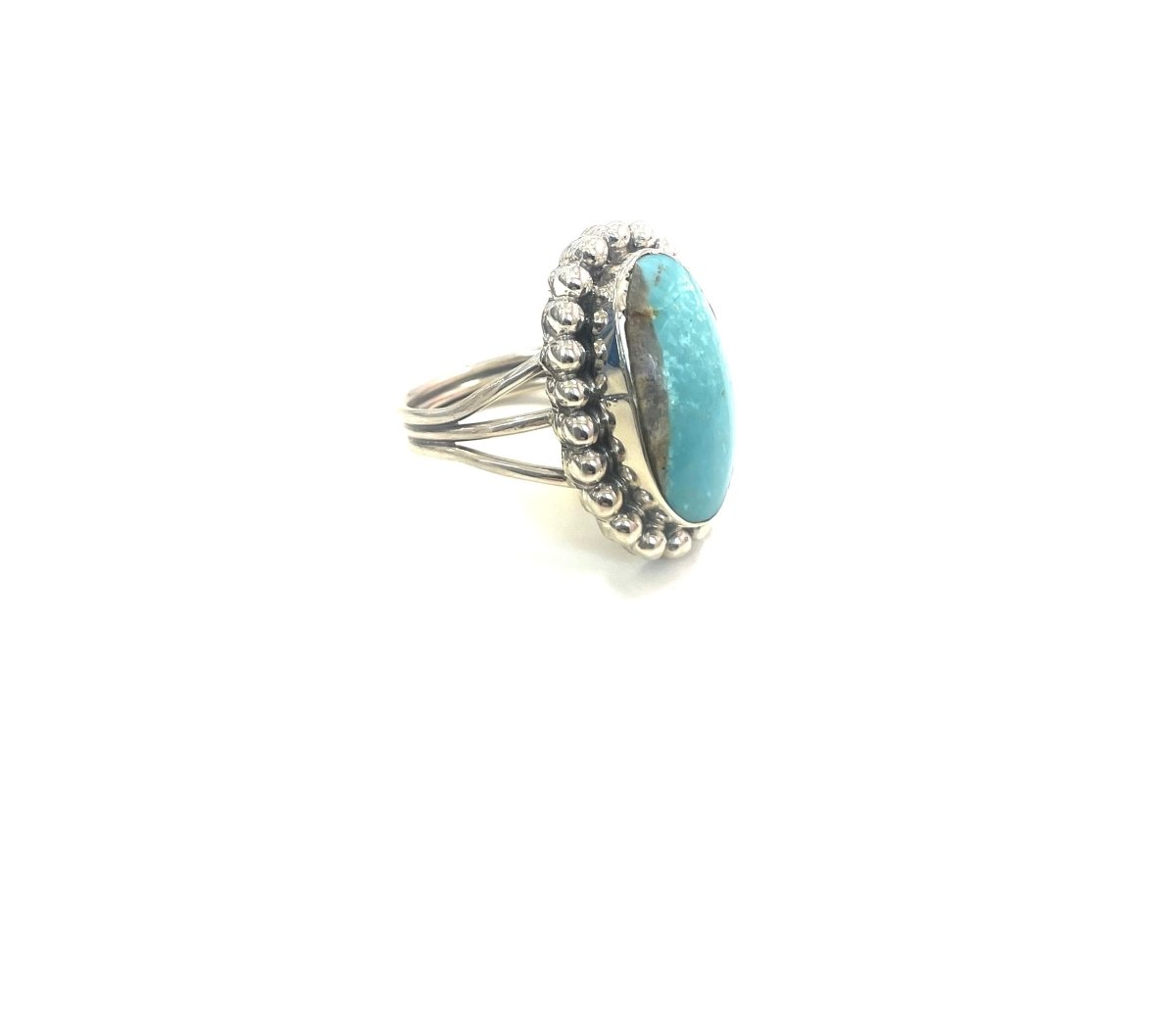 Jason B. Sterling and Turquoise Dot Border Oval Ring