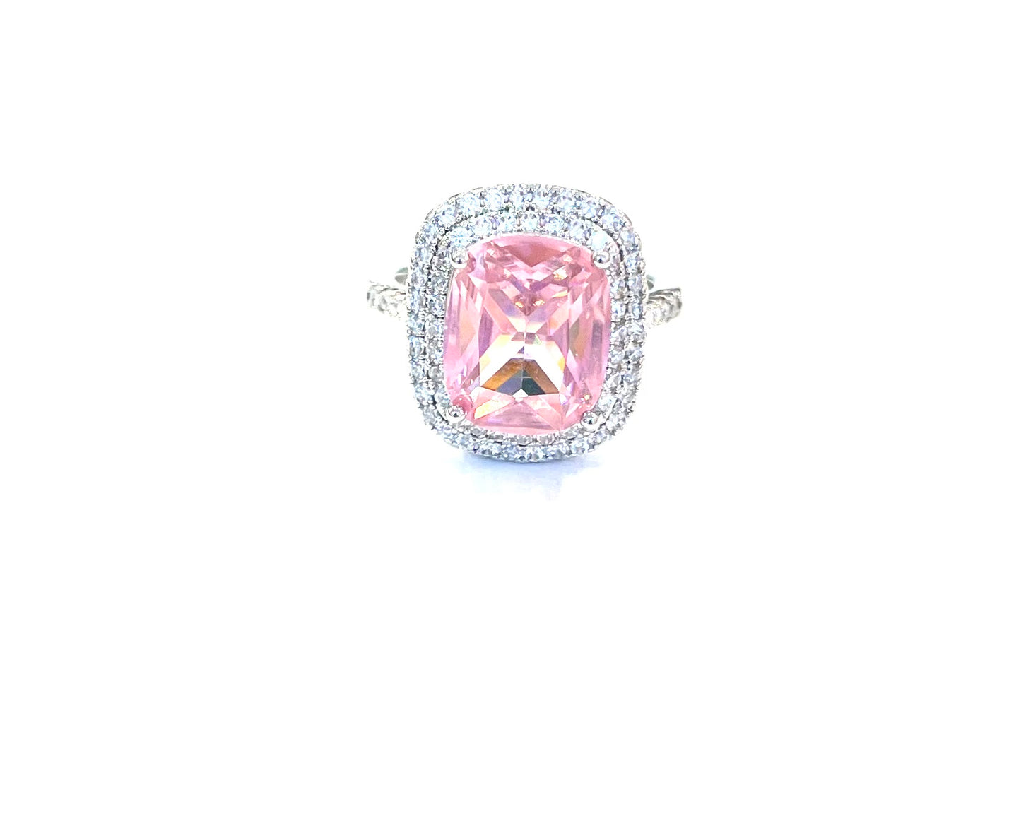 Pink Rectangle with CZ Borders Ring