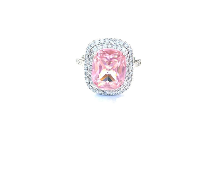 Pink Rectangle with CZ Borders Ring