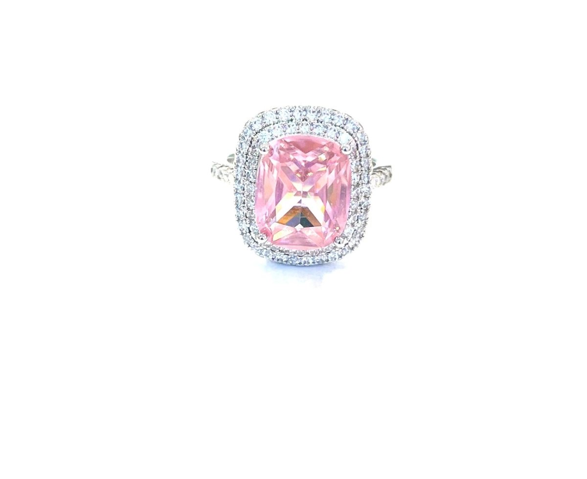 Pink Rectangle with CZ Borders Ring