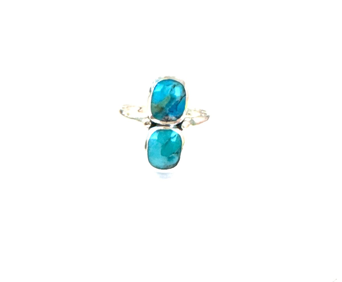 Sterling Ring-Double Tall Turq Cushion