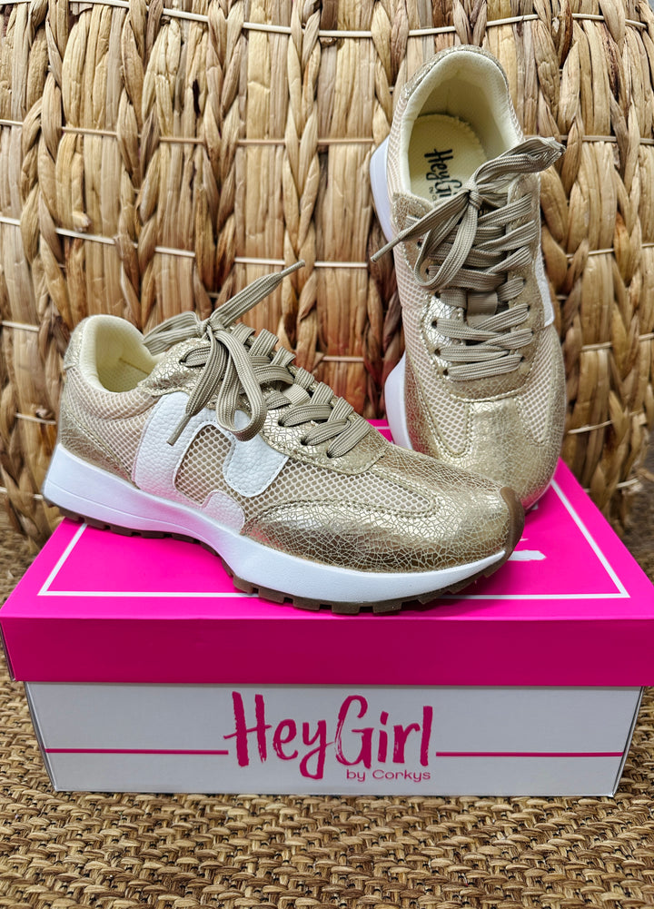 No Prob Sneakers in Gold Cracked Metallic