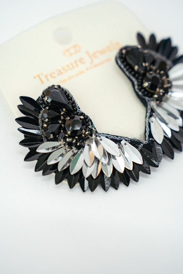 PF Steal-TJ Silver Black Fan Earrings