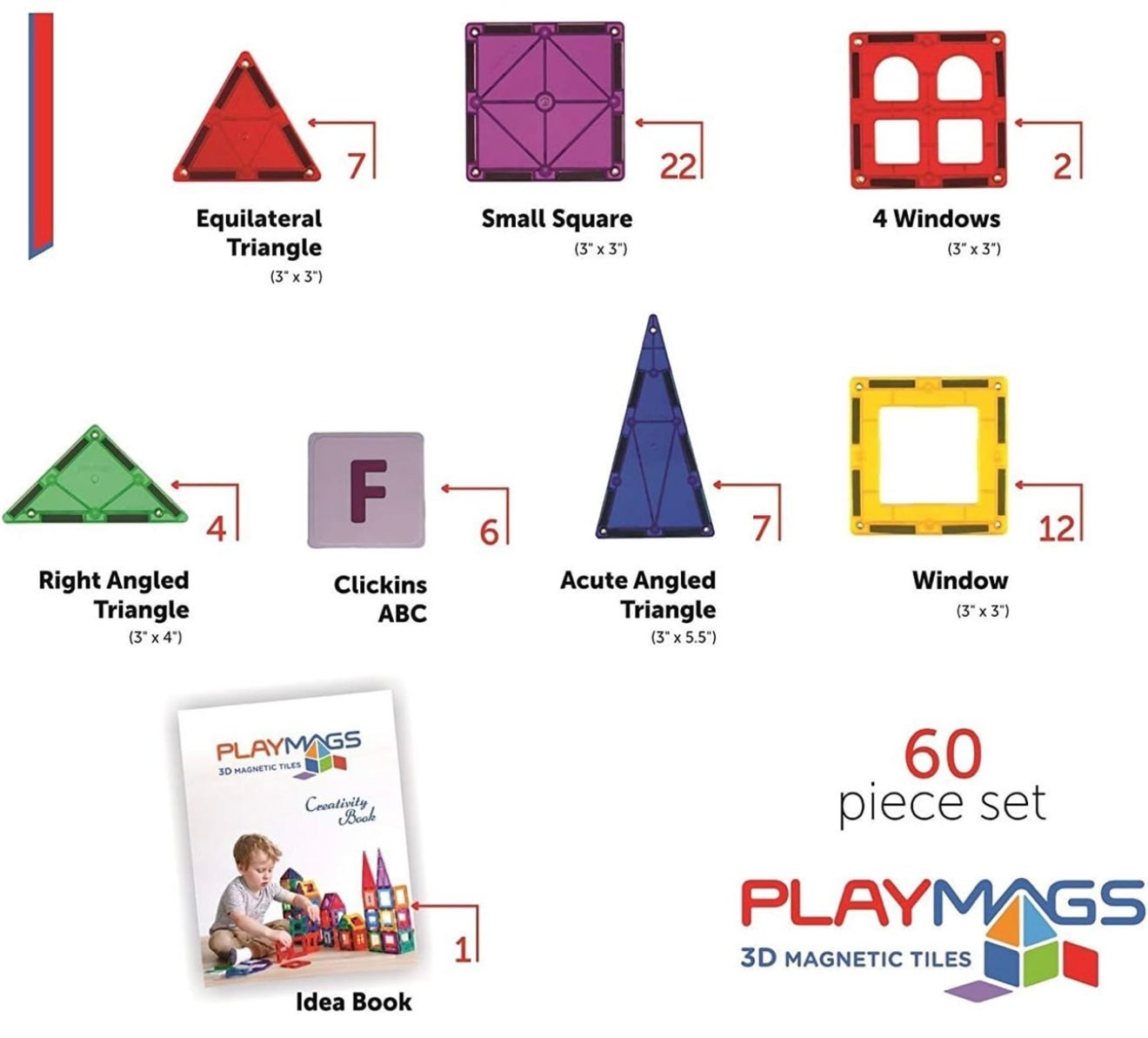 60 Piece Stem Magnetic Building Tiles